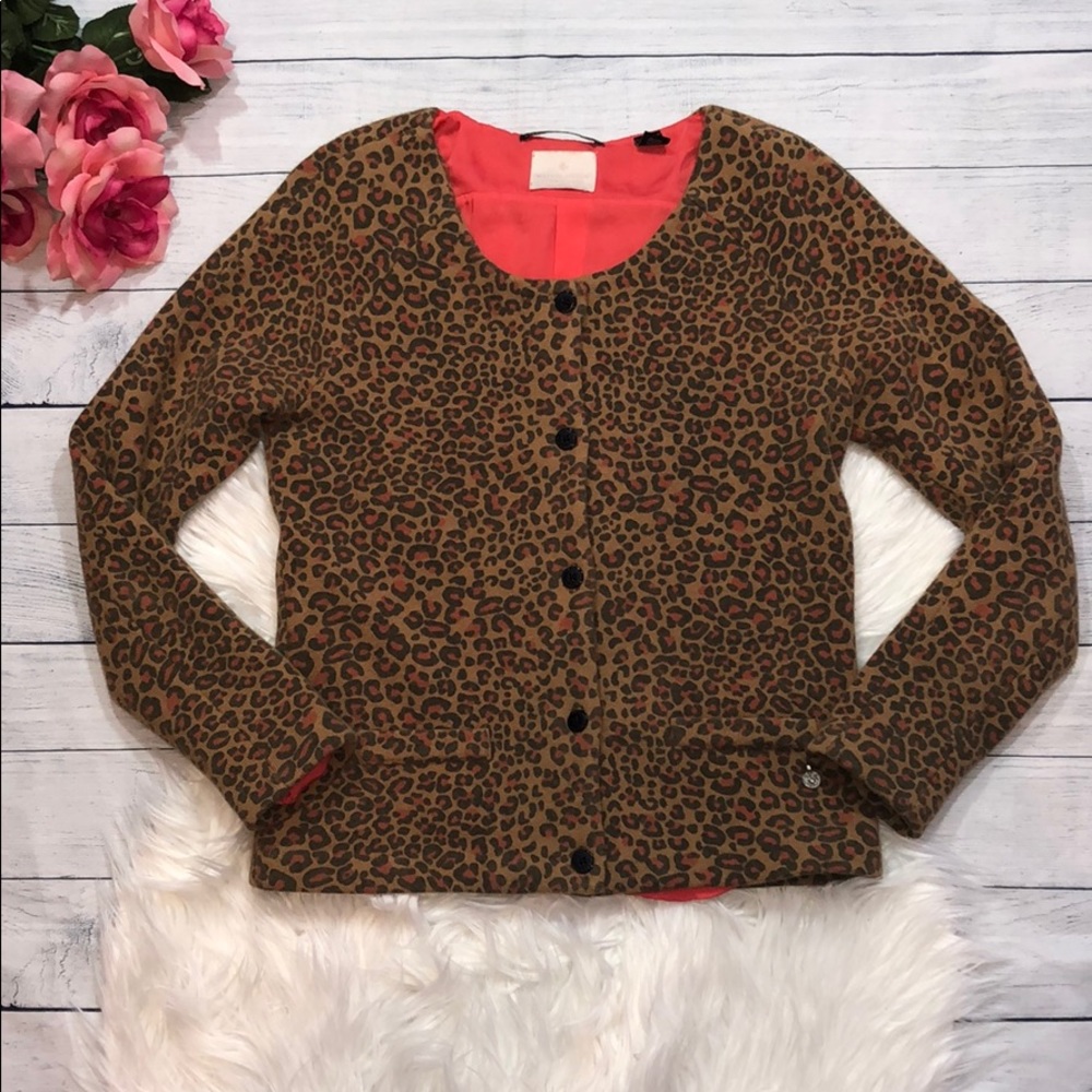 Maison Scotch Animal Print Wool Blend Cardigan